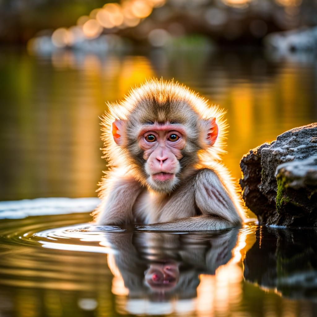 Baby Snow Monkey at Sunrise Hot Spring