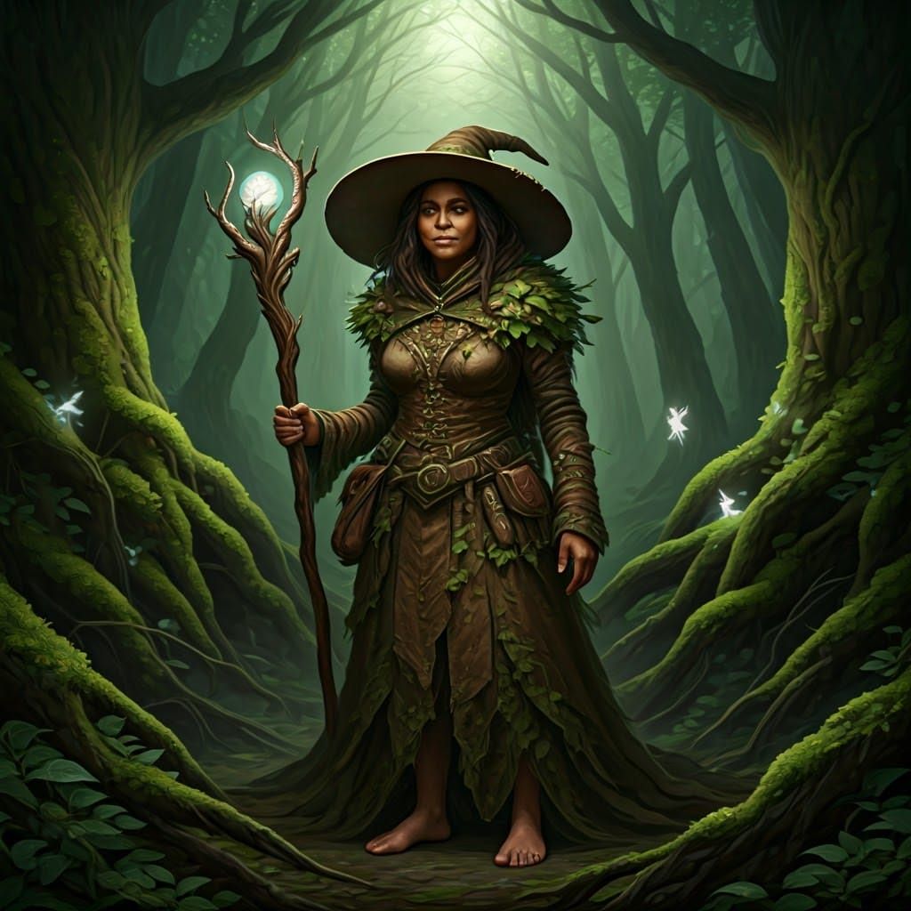 Forest Wizard Surrounded by Mystical Creatures