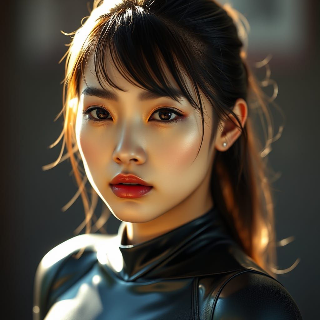 Radiant Japanese Woman in Elegant Black Attire