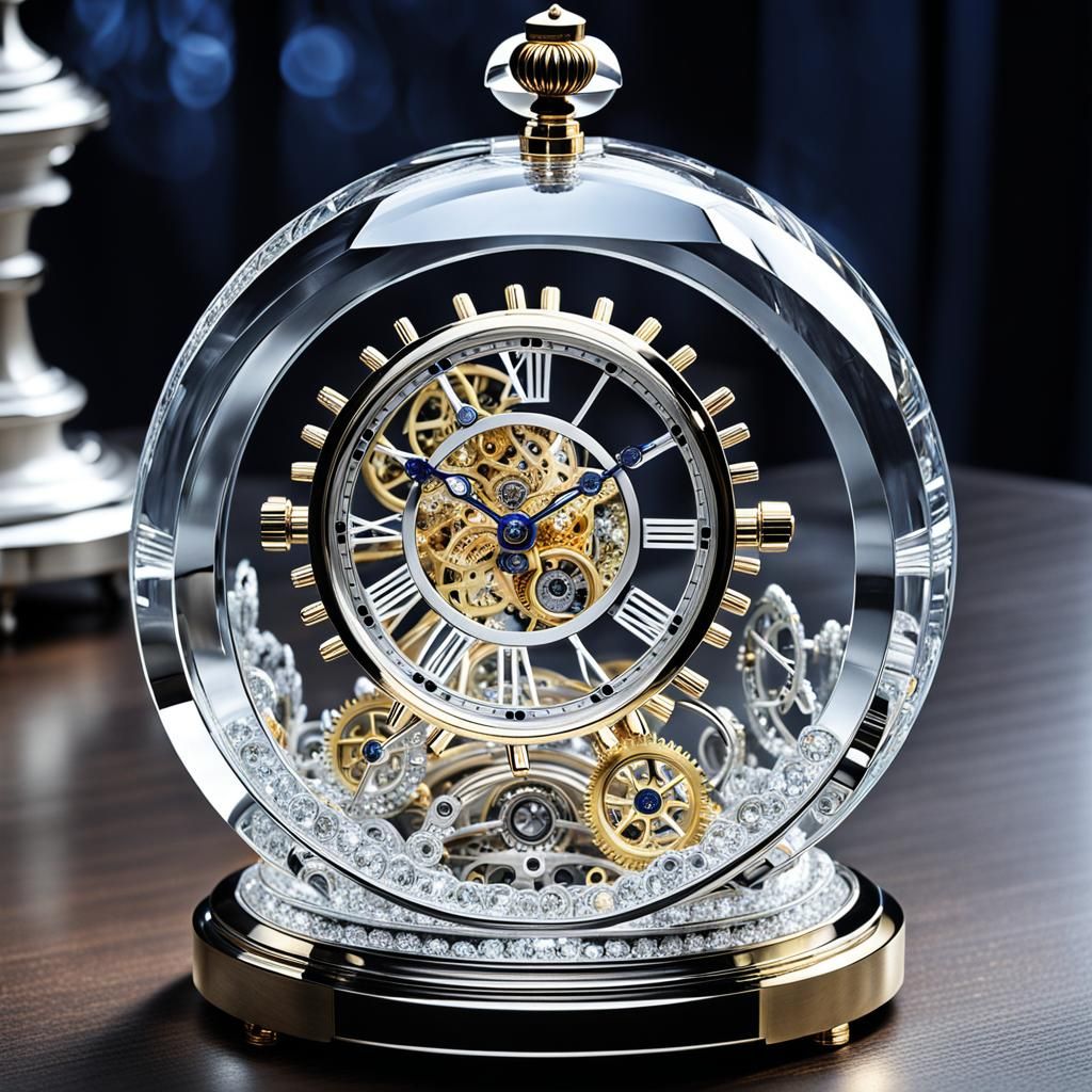 Crystal and Diamond See-Through Pocket Watch