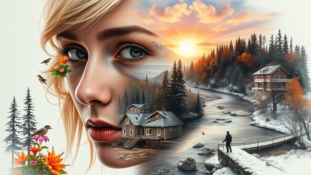 Woman's Face Double Exposure: Forest Paradise Meets Alaskan ...