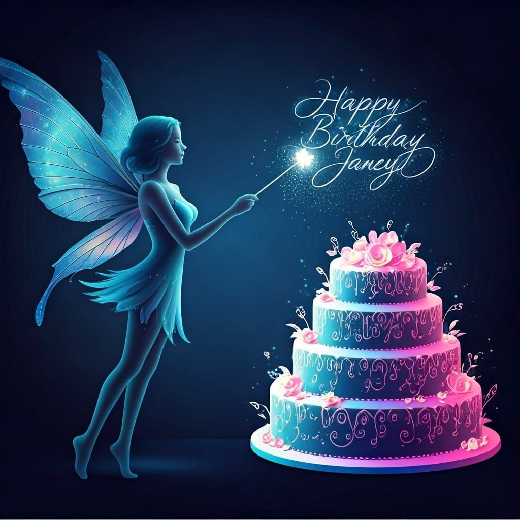 Blue Fairy Writes Happy Birthday in Moonlight