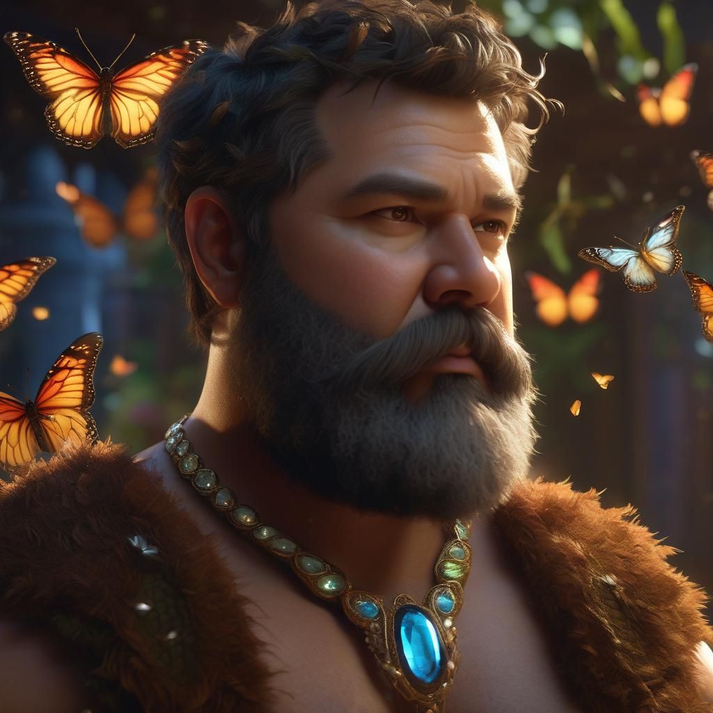 Hirsute Man with Fairy Wings, Hyperrealistic Portrait