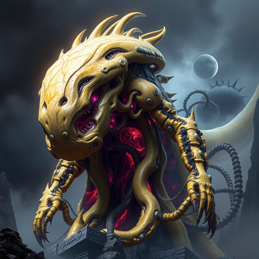 Marble Monster with Quantum Network in Dark Fantasy Style