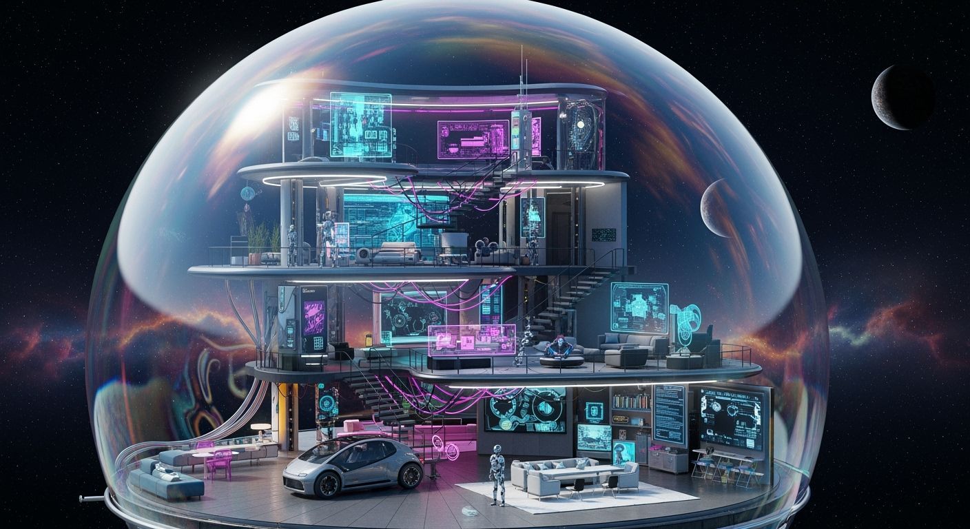 Cyberpunk Home Inside a Giant Soap Bubble in Space