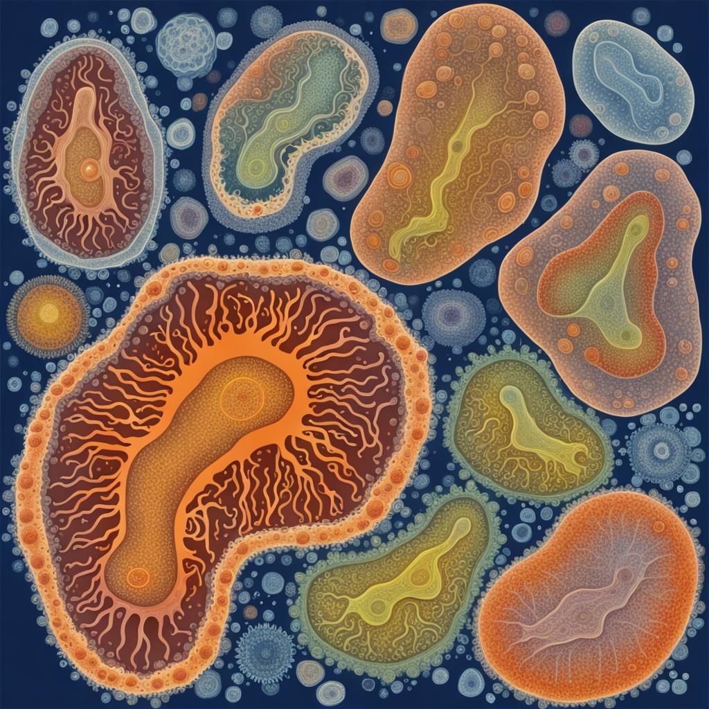 Detailed Scientific Drawing of Amoeba in Abstract Art