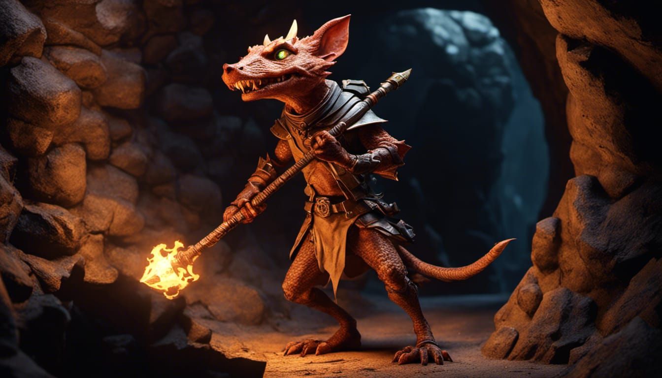 Detailed Kobold in Tunnel: Pathfinder Game Art