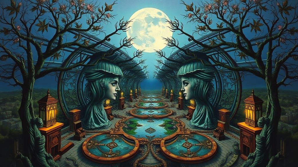 Surreal Mirrored Portrait in Gothic Horror Fantasy