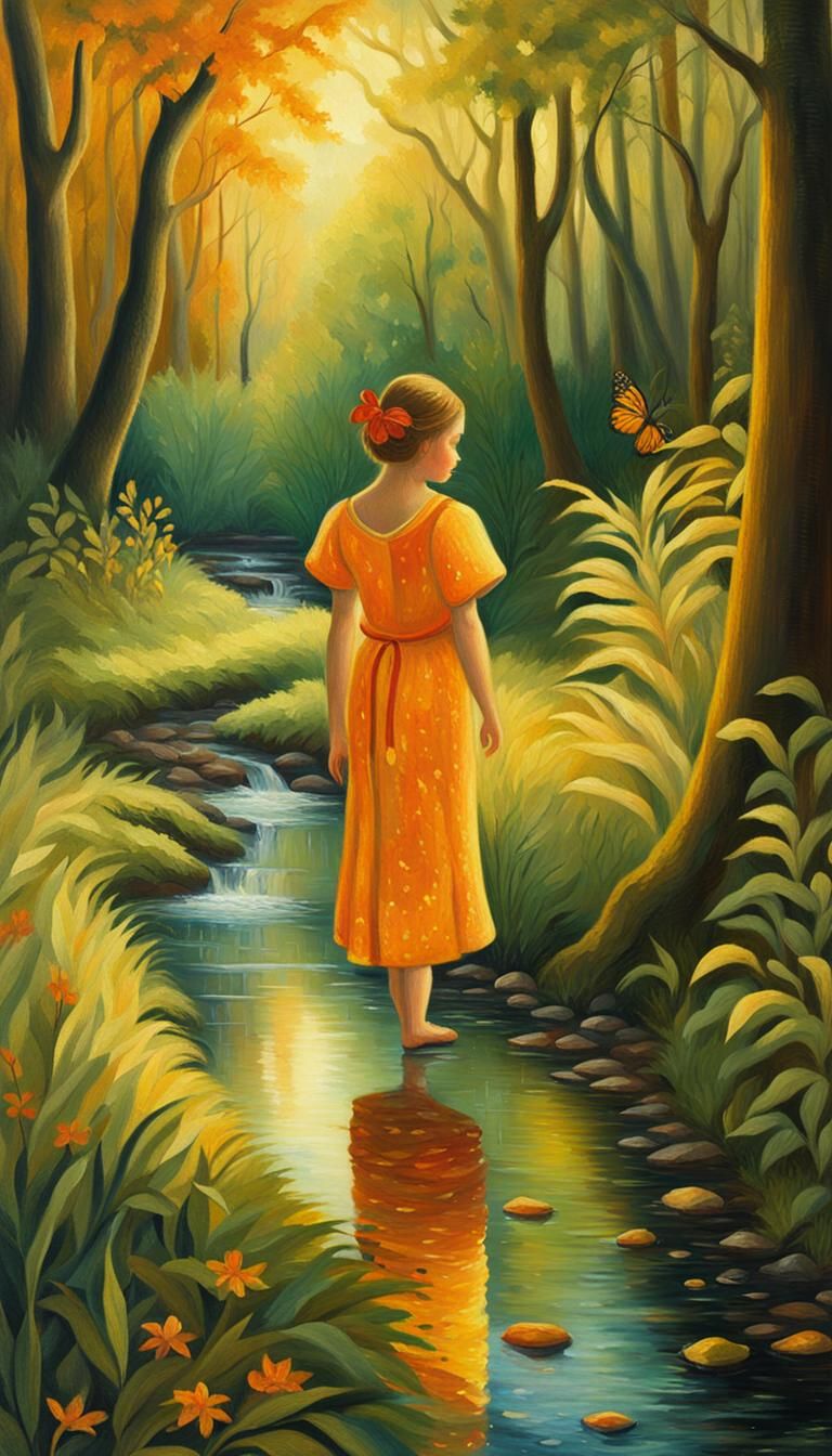 Fairy in Rousseau-Inspired Jungle Oil Painting