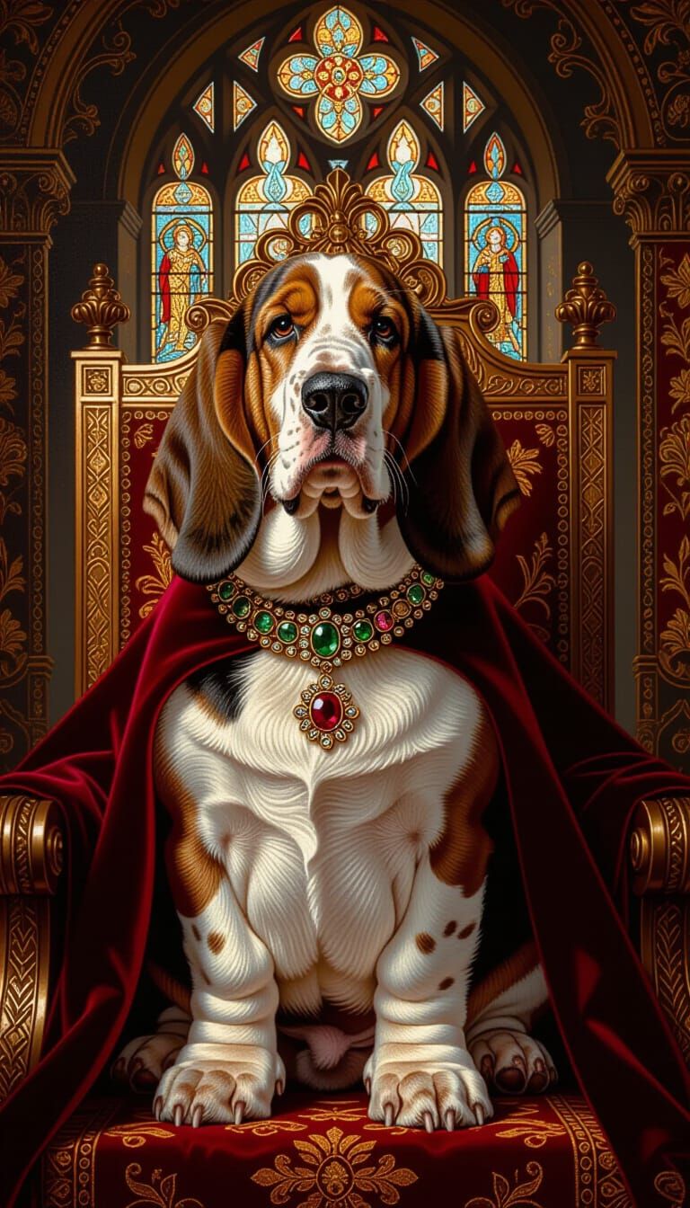 Regal Basset Hound in Royal Oil Painting