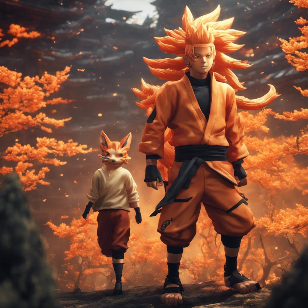 Naruto Uzumaki and Kurama in 3D Game Style