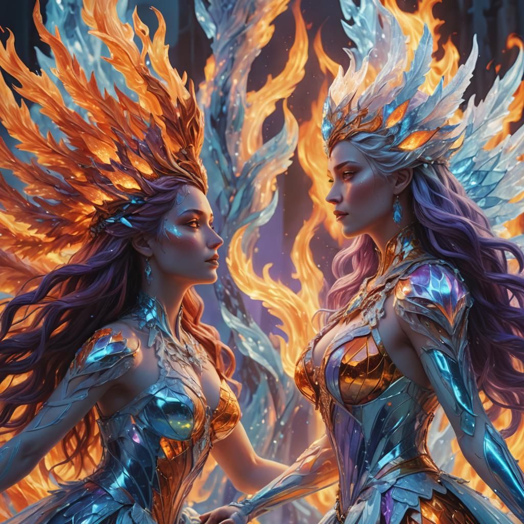 Fire Goddess and Ice Queen Concept Art