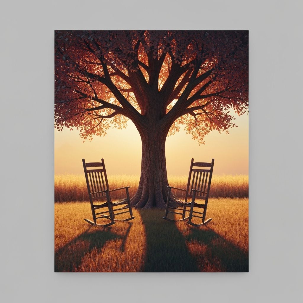 Rustic Rocking Chairs in Field, Hyperrealistic Splash Art