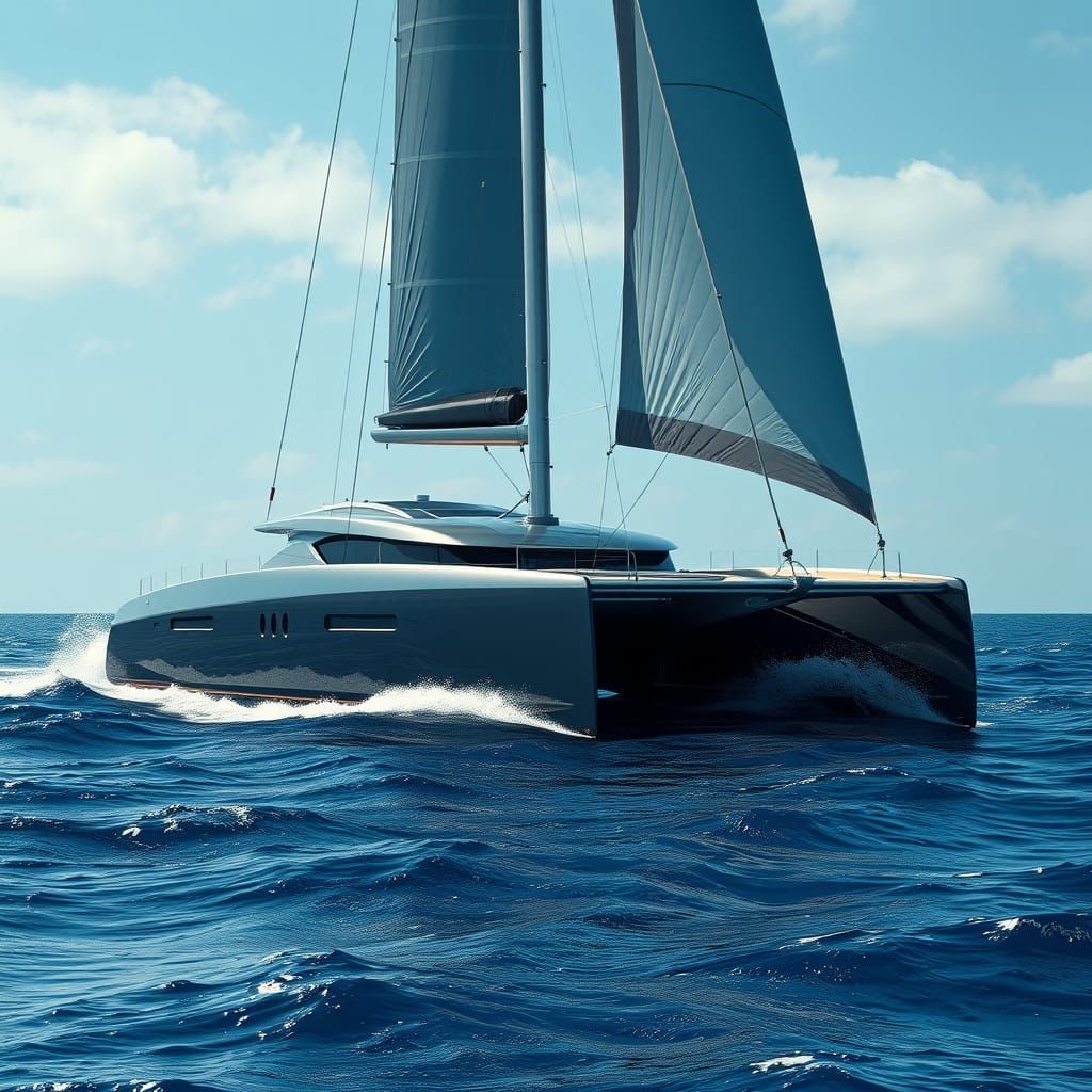 Catamaran Races Across Mediterranean Sea in Hyperrealism