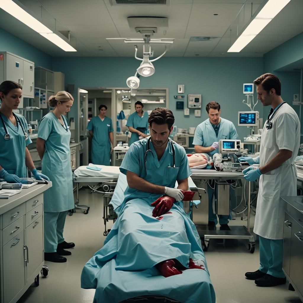 Dramatic Emergency Room Scene with Male Nurse