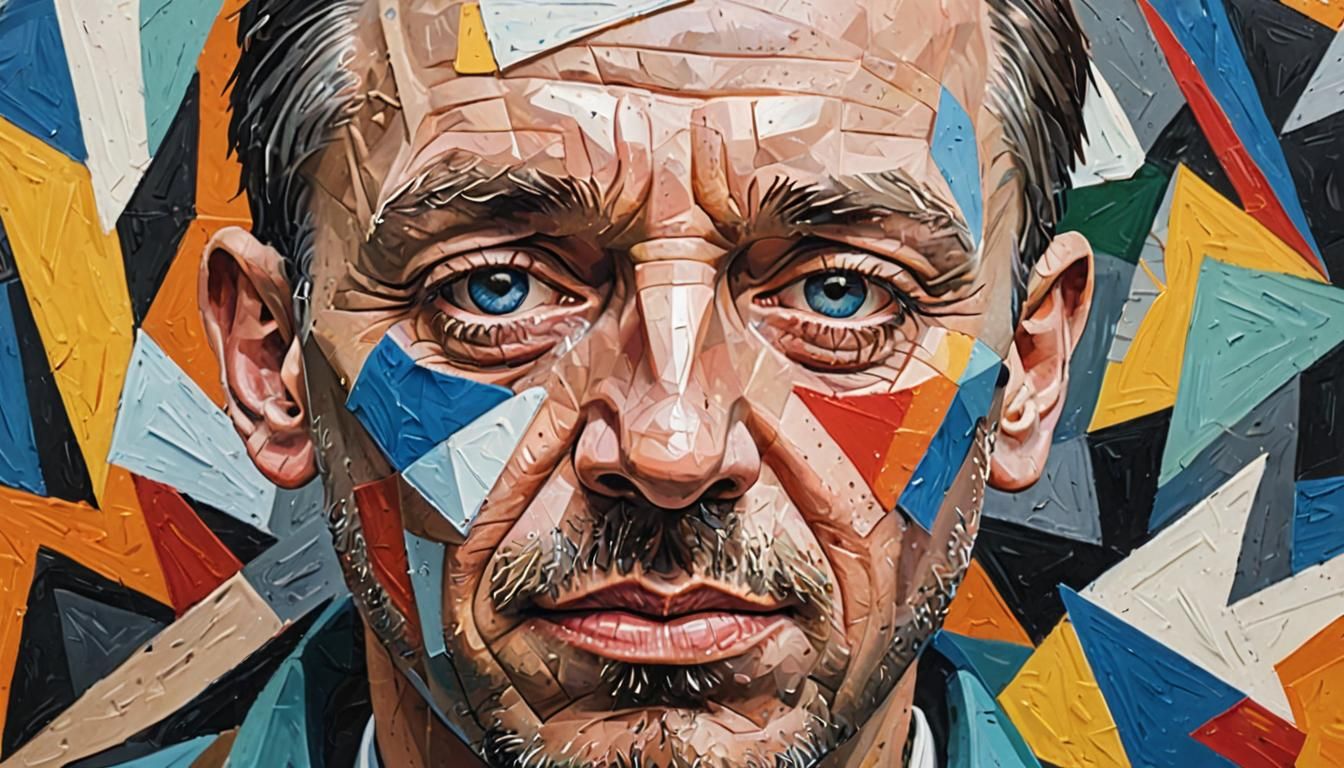 Cubist Portrait of Fragmented Man in Vibrant Colors