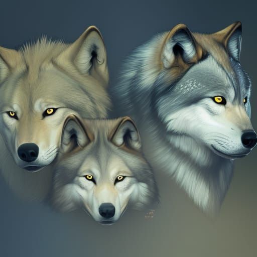 Detailed Wolf Family Portrait in Art Nouveau Style