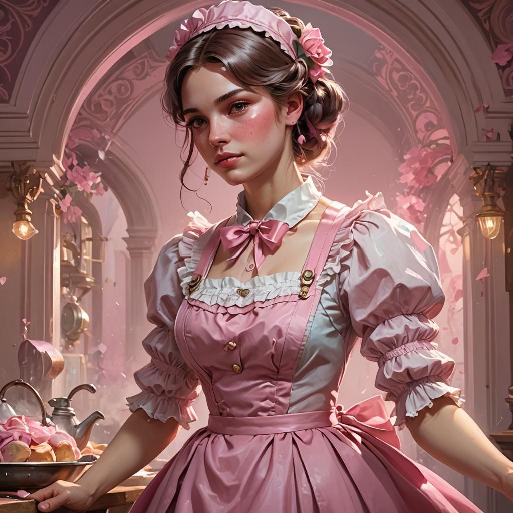 Pink Maid Portrait in Art Nouveau Style