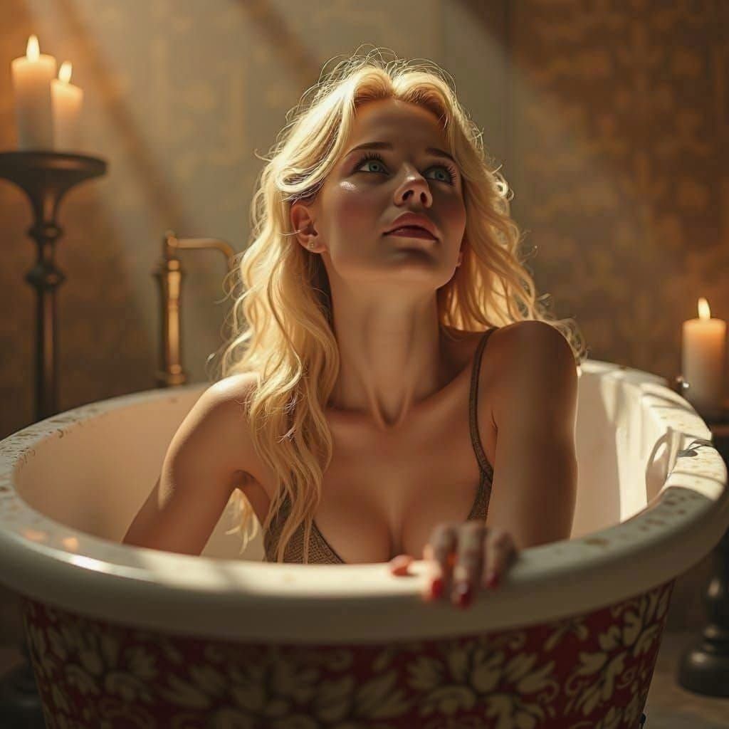 Detailed Matte Painting: Blonde Woman in Bathtub