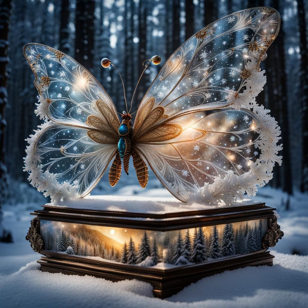 Crystal Snow Butterfly with Snowy Landscape