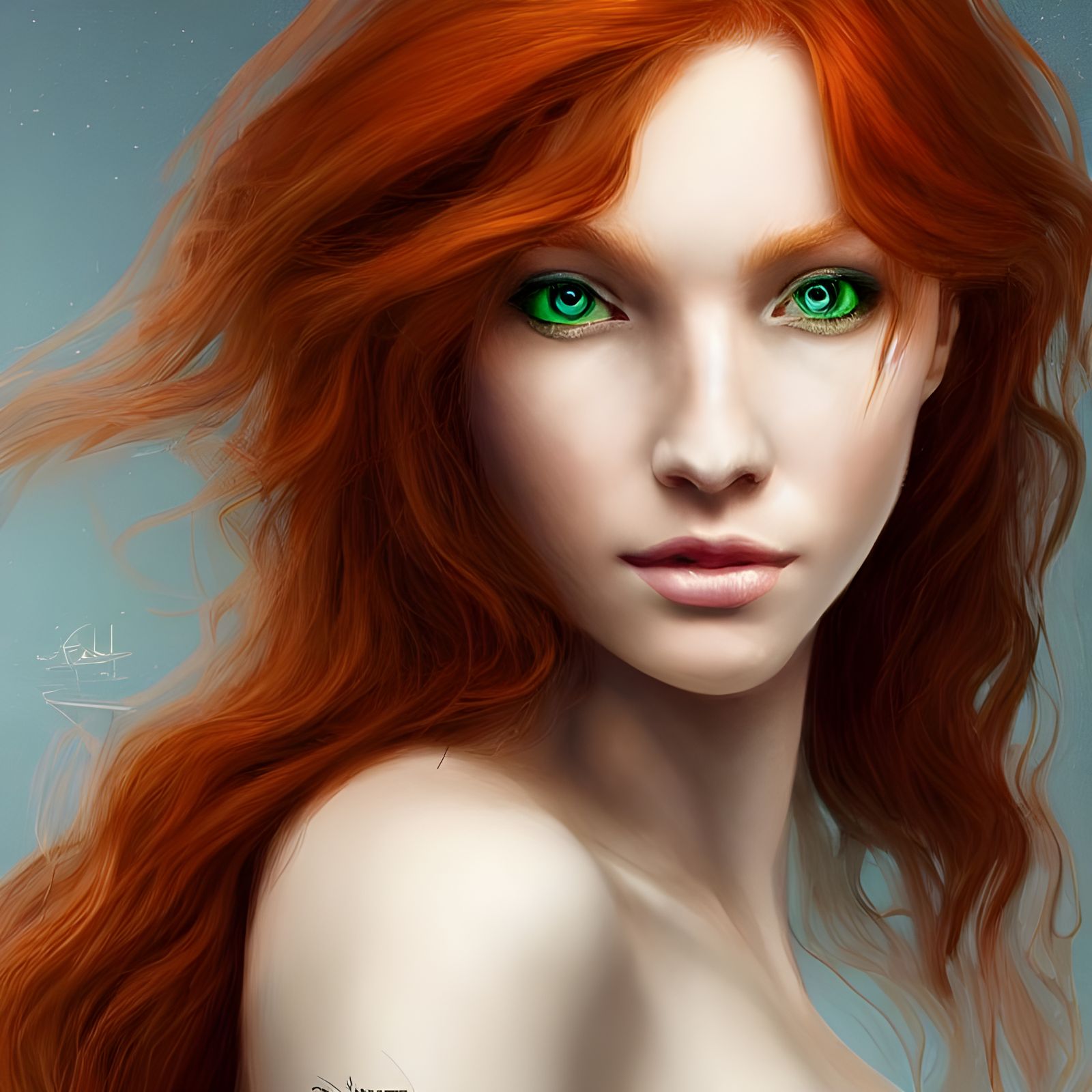 Redhead Goddess Portrait: Elegant Digital Art