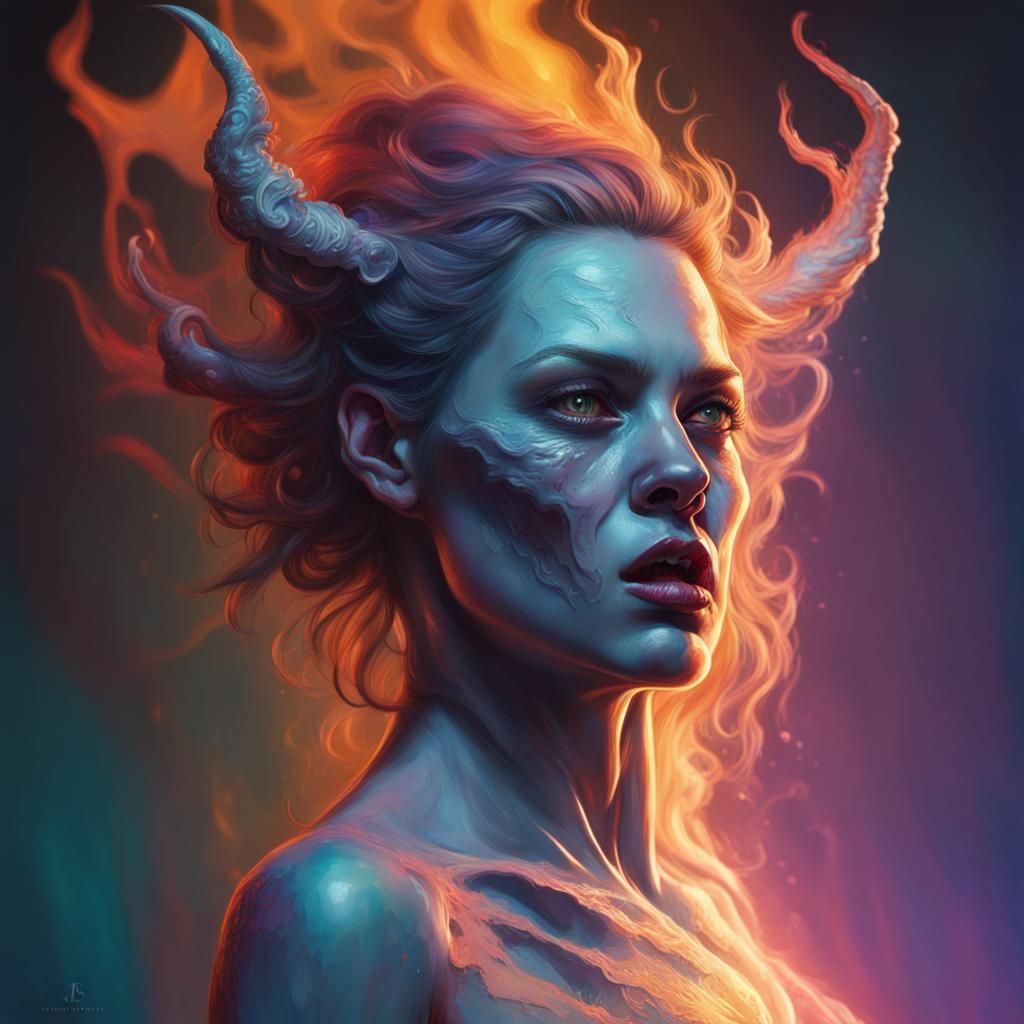 Hyperrealistic Ghostly Woman Demon with Side Lighting