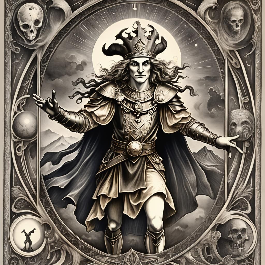 The Fool Tarot Card in Detailed Charcoal