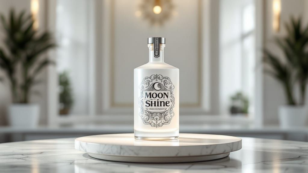 Elegant Moonshine Logo on Frosted Liquor Bottle