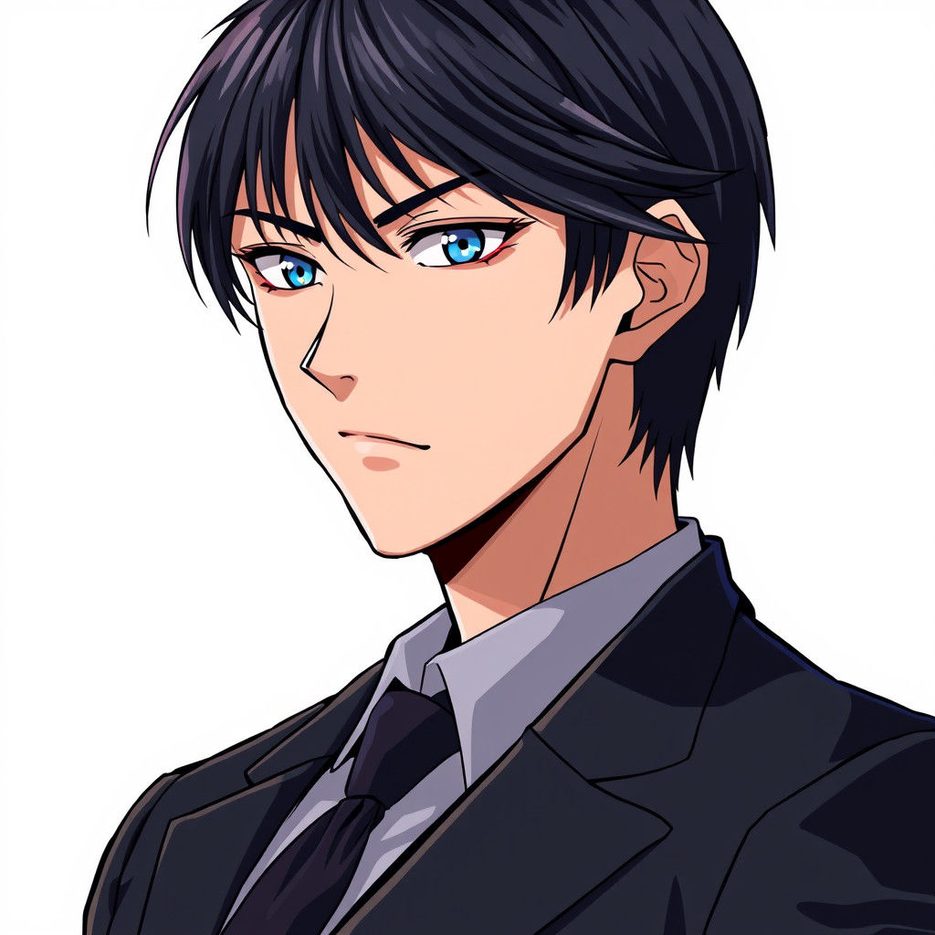 Handsome Anime Man in Black Suit, Manga Style