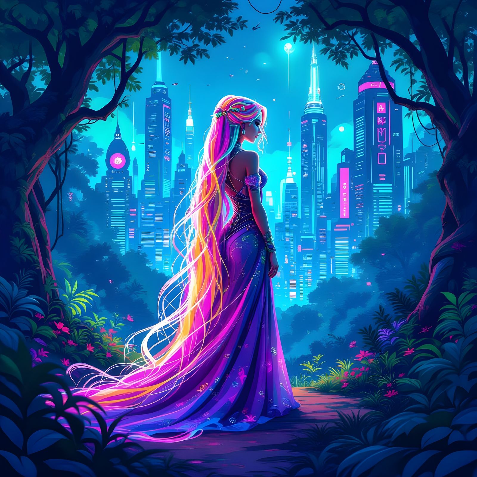 Cyberpunk Rapunzel's Psychedelic Naturecore Hairdo