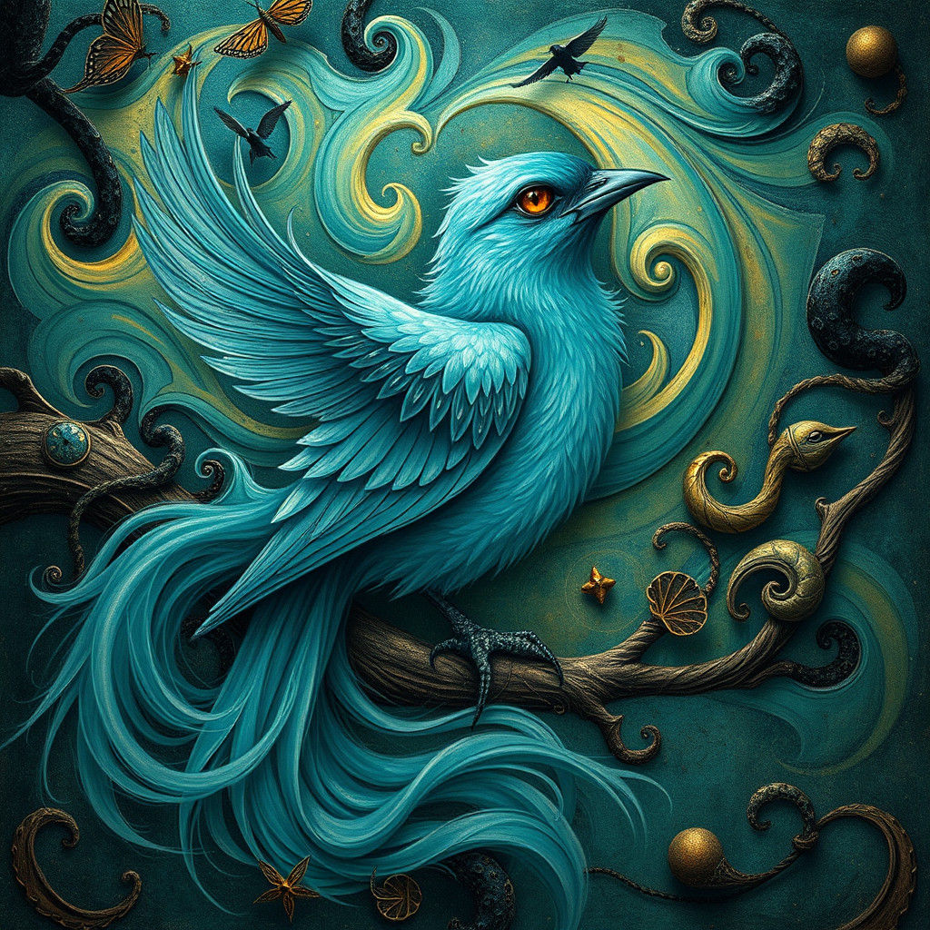 Dreamlike Turquoise Bird: A Whimsical, Warped Creation