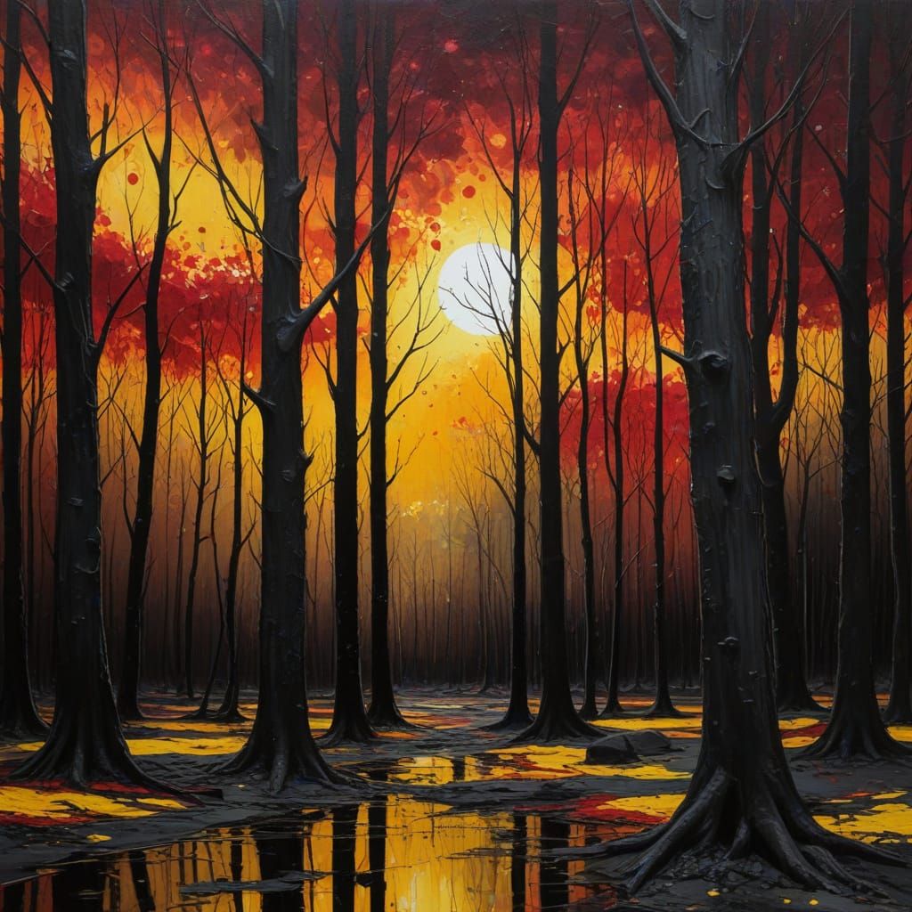 Barren Forest in Vibrant Oil Painting