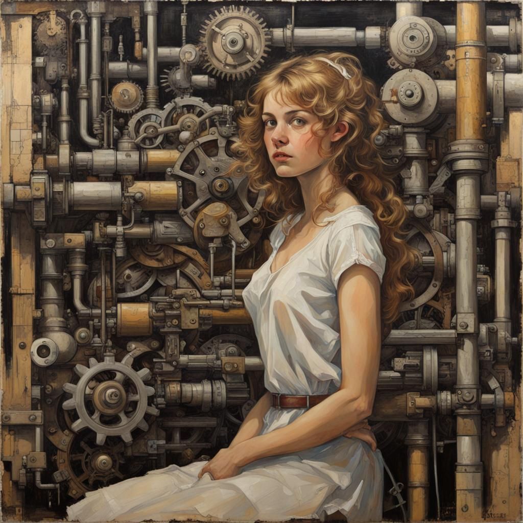 Monochrome Lovers Intertwined with Mechanical Details