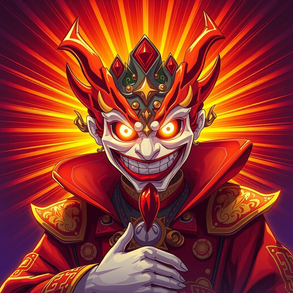 Majestic Red Lord of the Mirthful Mask in Vibrant Manga Styl...