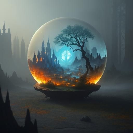 Fantasy World in Glass Ball: Detailed Matte Painting