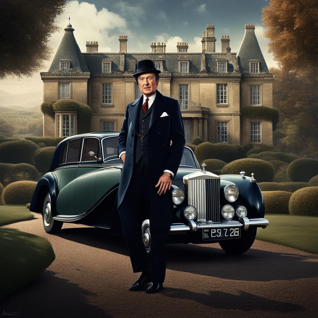 Elegant English Gentleman with Bentley, Detailed Matte Paint...
