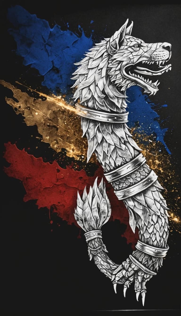 Romanian Flag and Dacian Wolf in Traditional Art Style