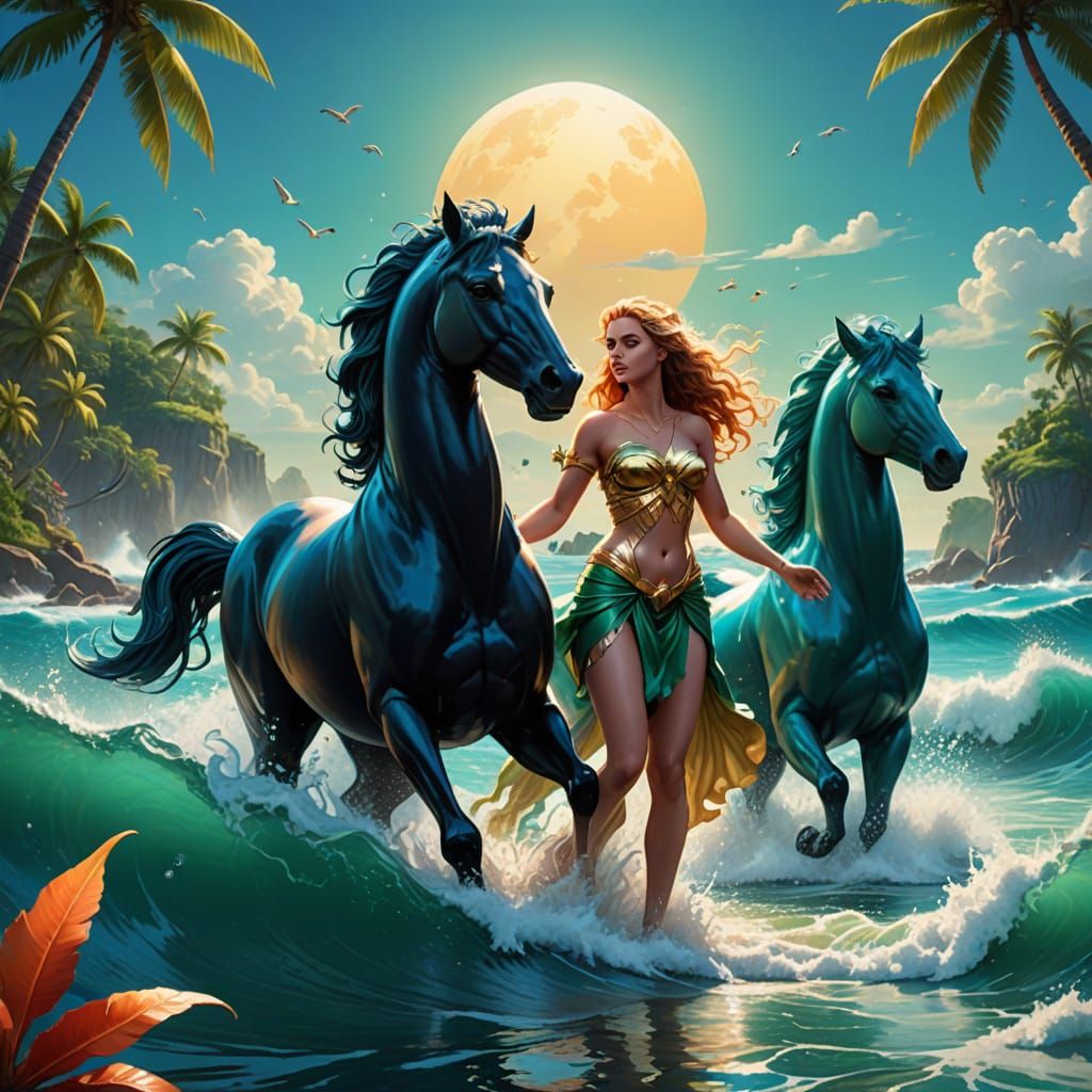 Aphrodite's Oceanic Ascension in Tropical Paradise