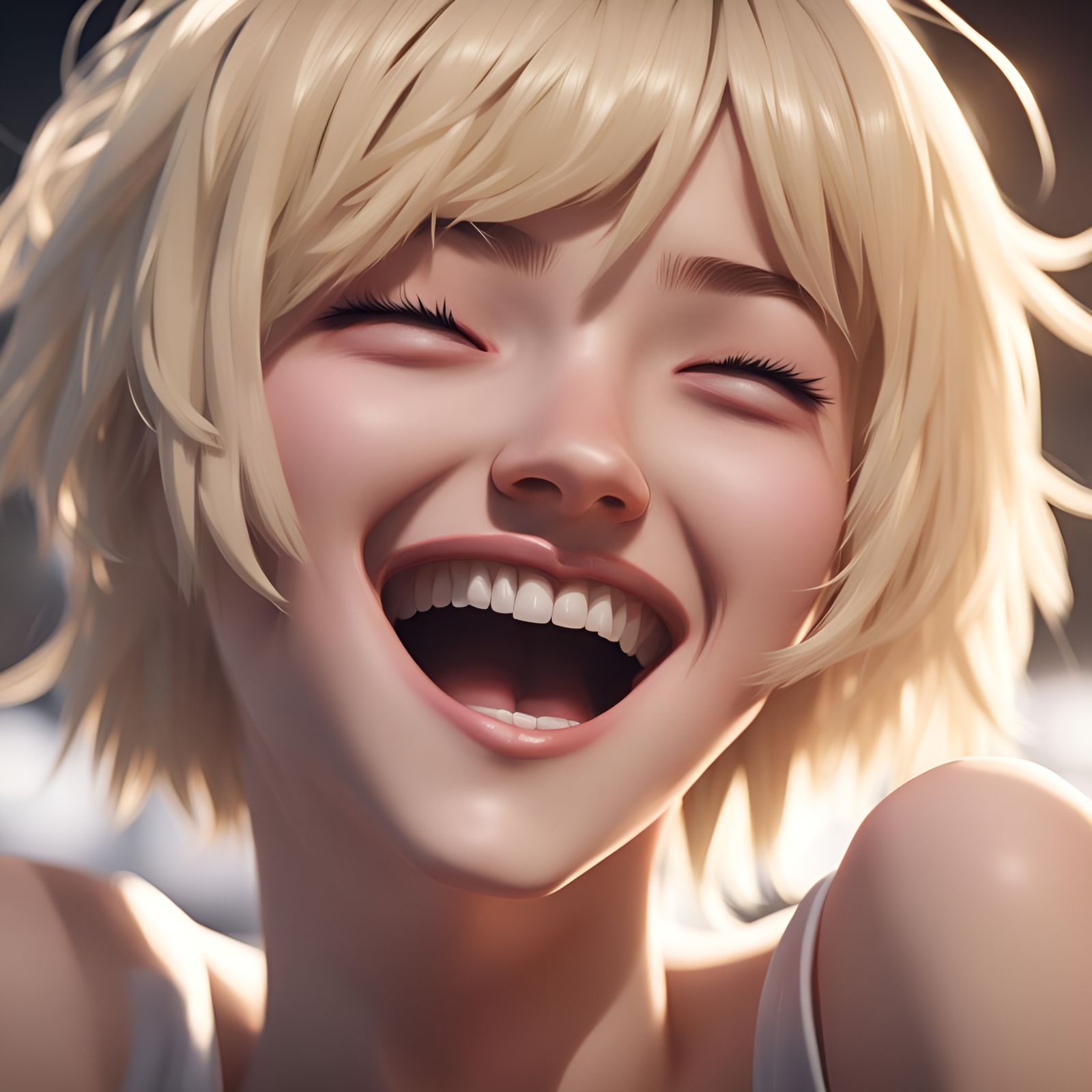 Laughing Anime Girl Portrait in Hyperrealistic Style