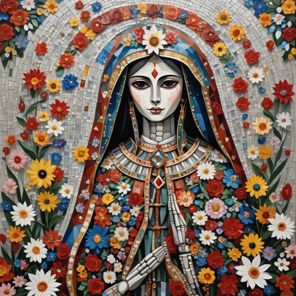 Virgin of Guadalupe Diamond and Gemstone Sculpture