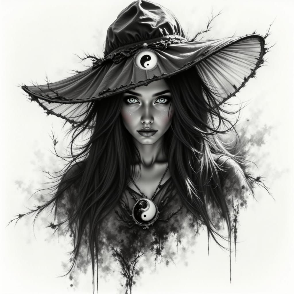Mysterious Witch Maiden in Chiaroscuro Style