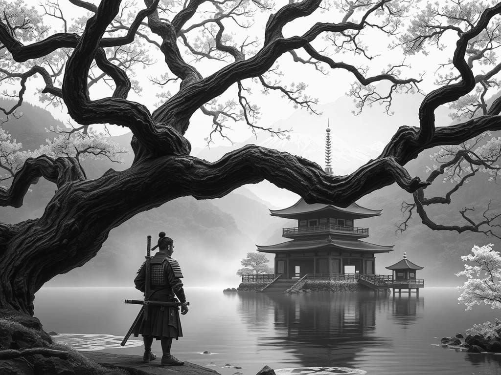 Samurai Under Tree: Fantasy Concept Art