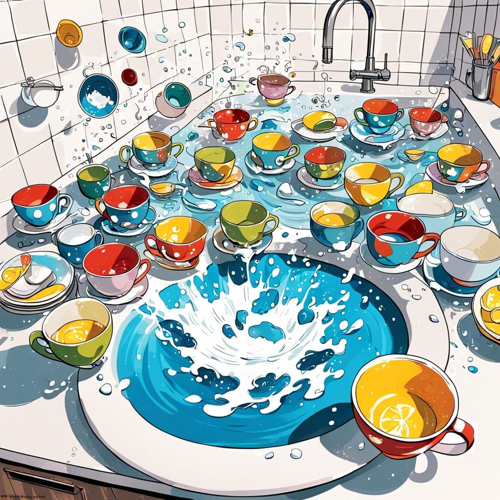 Magical Floating Dishes Washed in Foamy Sink