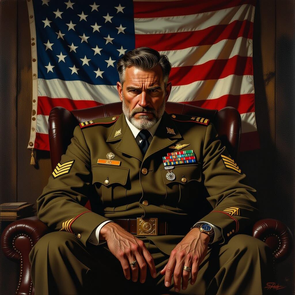 Mournful Strategist in Study, Realistic Style