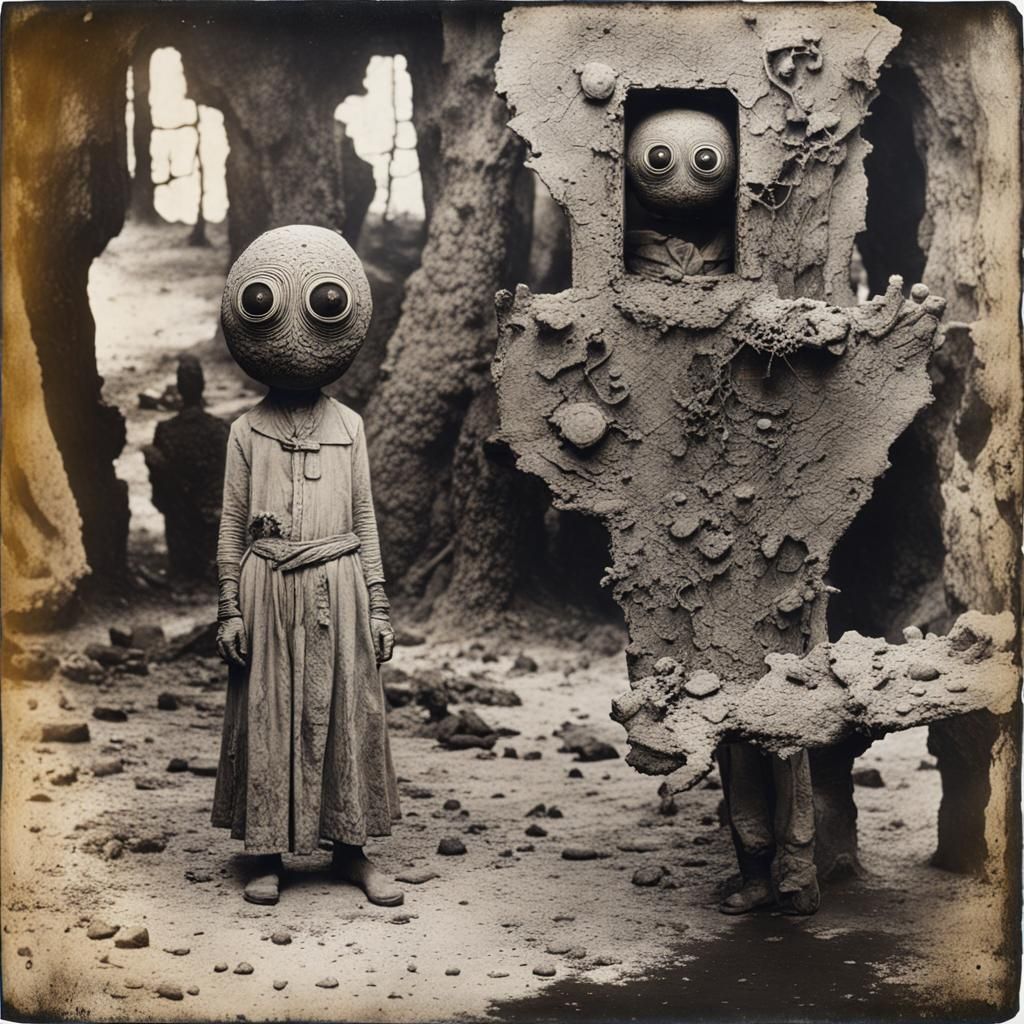 Surreal Golem with Mud-Sealed Eyes