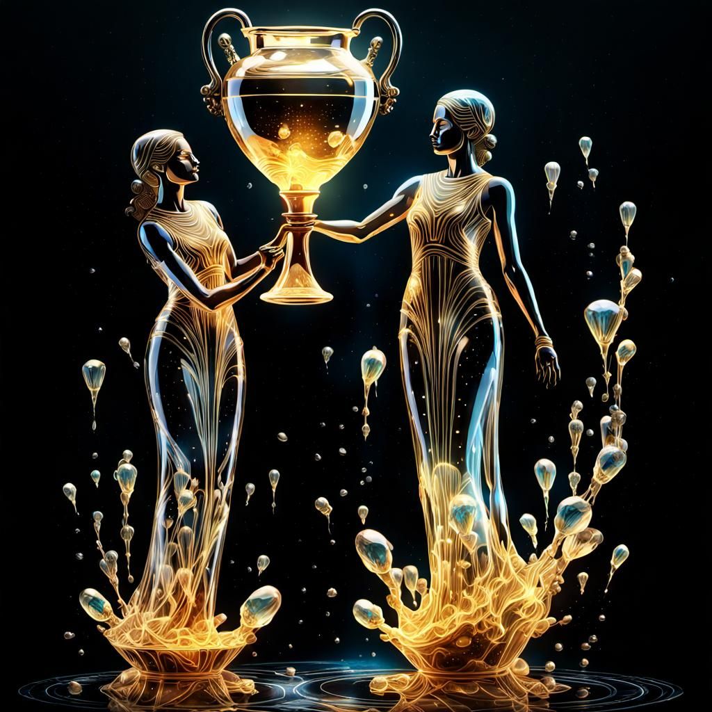Crystal Woman Statue with Golden Liquid, Art Deco