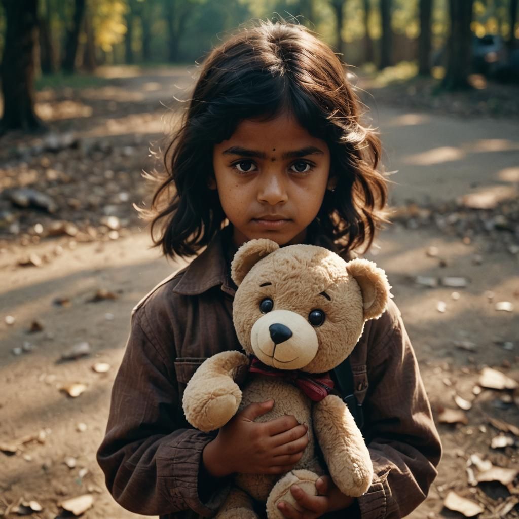 Young Girl with Teddy Bear: Cinematic Film Still