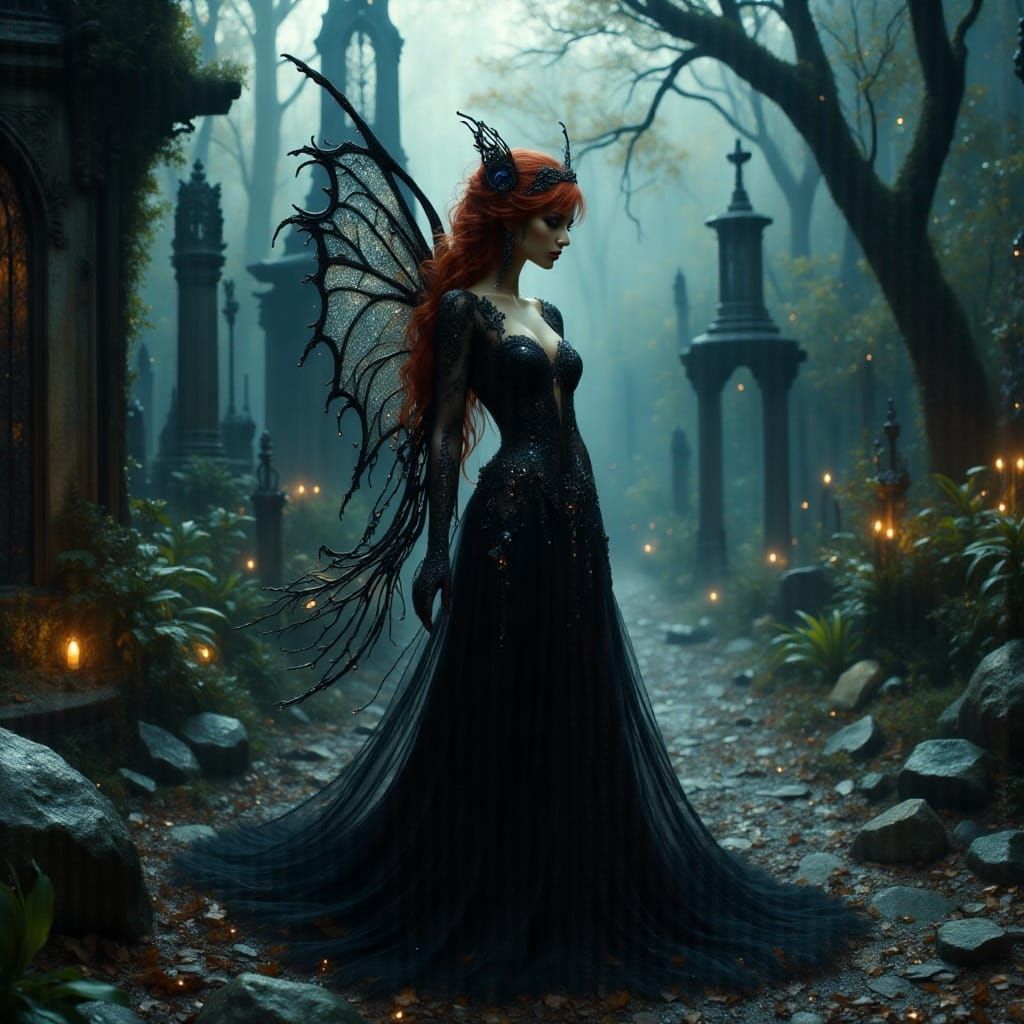 Faerie Witch Summons Spirits at Night: 3D Render