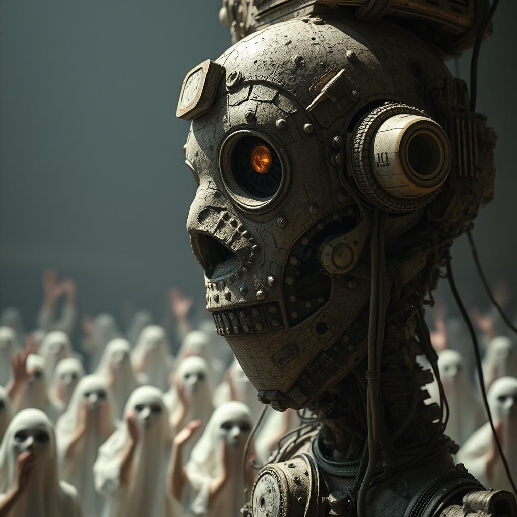 Surreal Biomechanical Totem Sculpture in Optical Maze