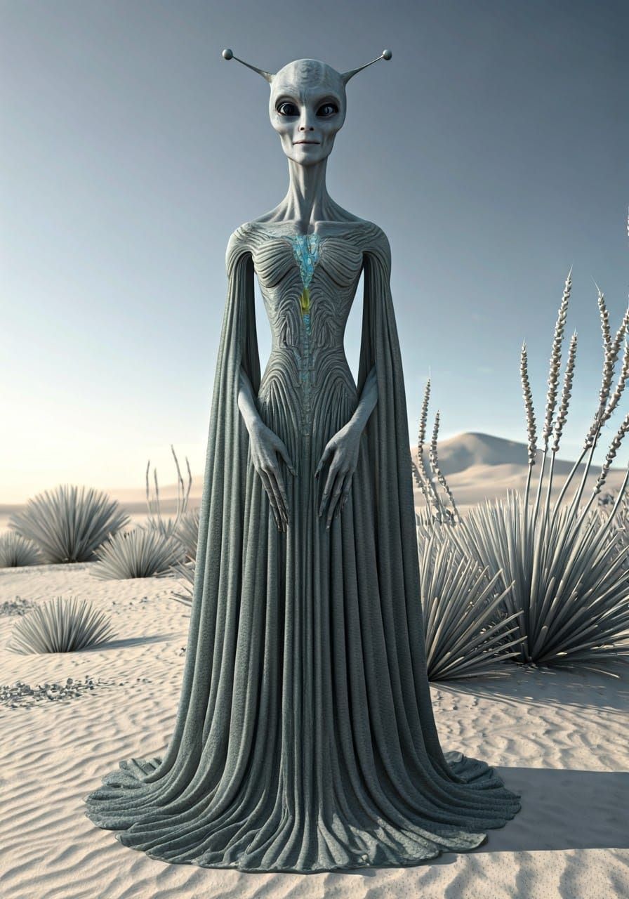 Smiling Grey Alien on Alien Beach